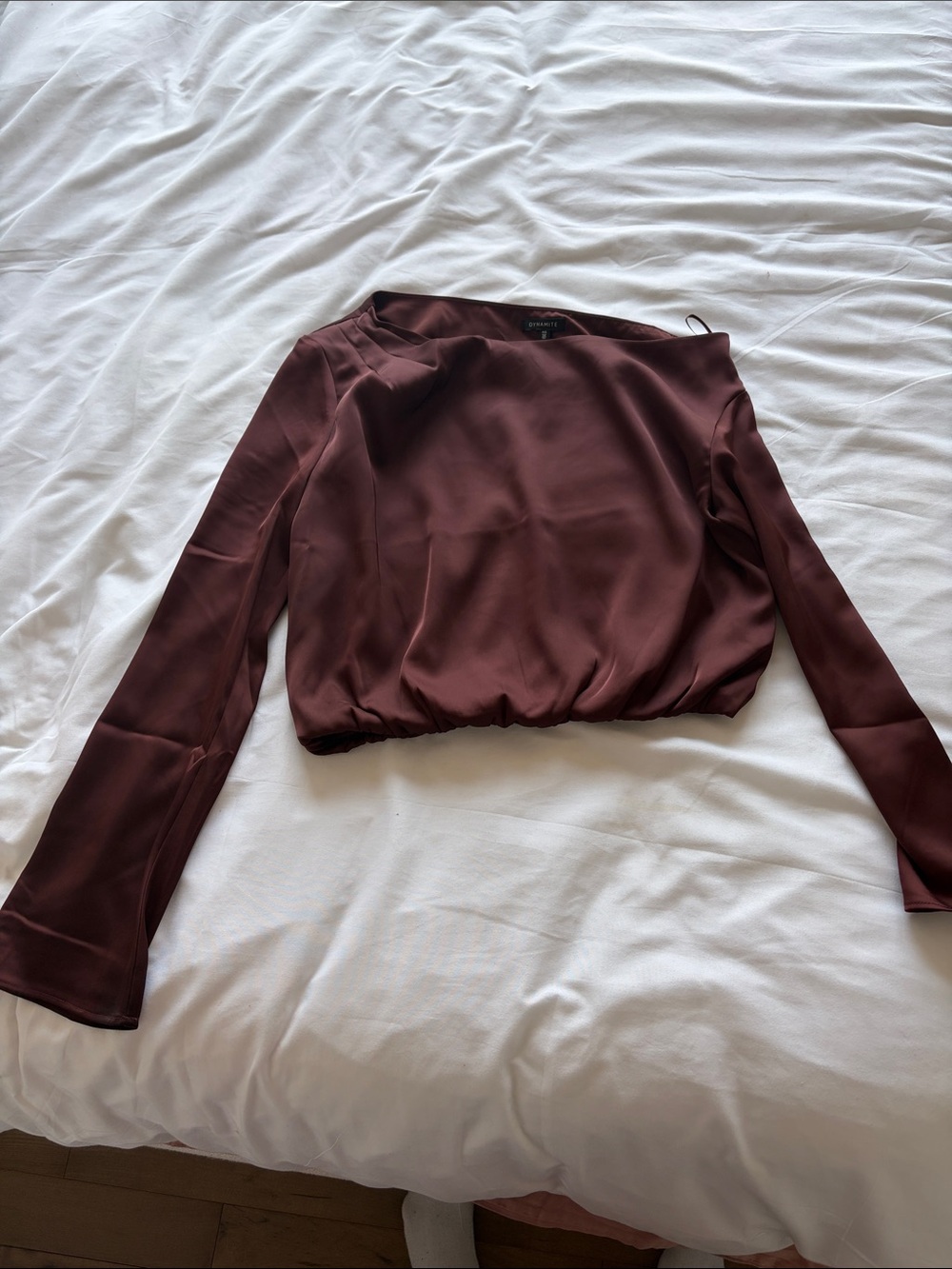 Dynamite Maroon Long-Sleeve Cropped Blouse